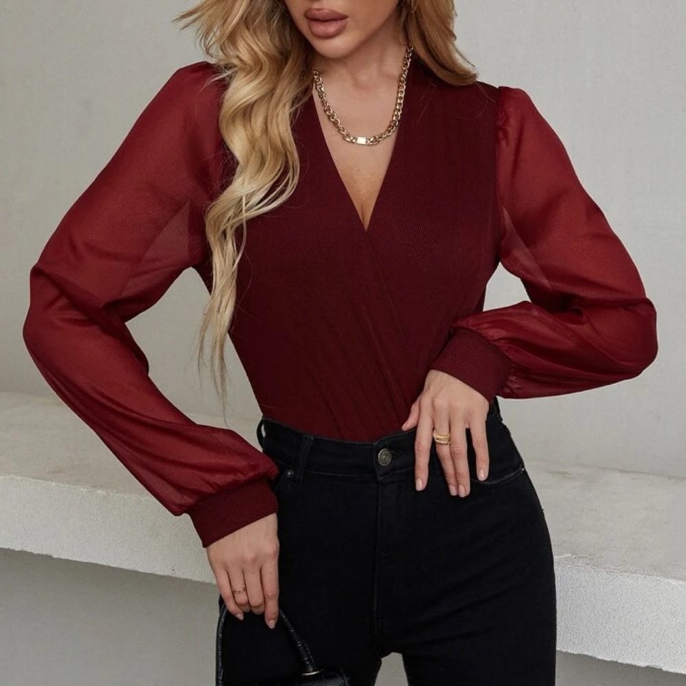 long sleeve surplice V neck bodysuit - Picture 9 of 15